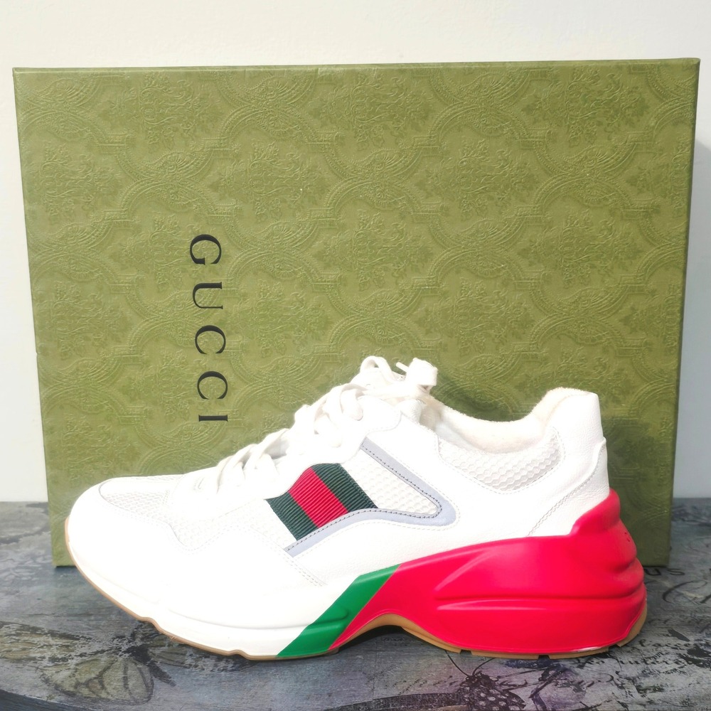 Gucci Ultrapace Mens White Leather Mesh Red Green Web Sneakers 592348 Size 8